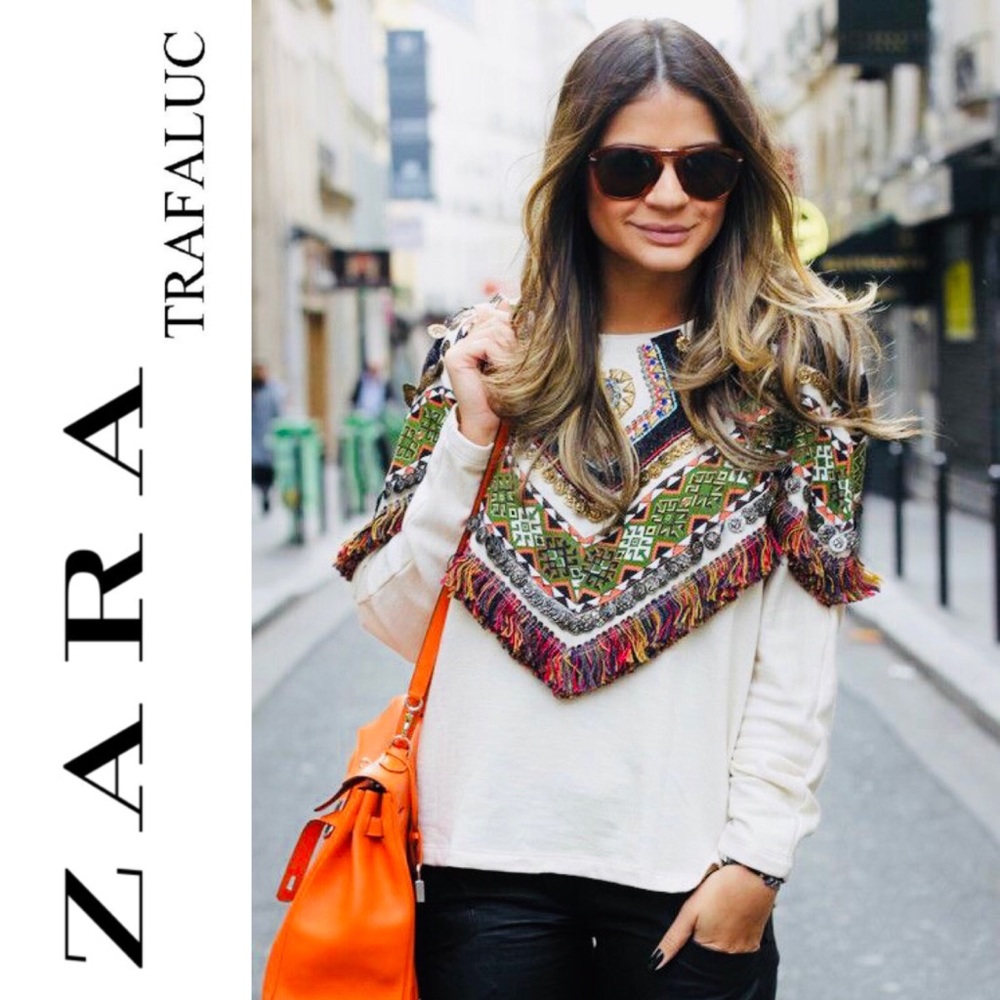 ZARA TRAFALUC Tribal Coin Beaded Ethnic Sweater M